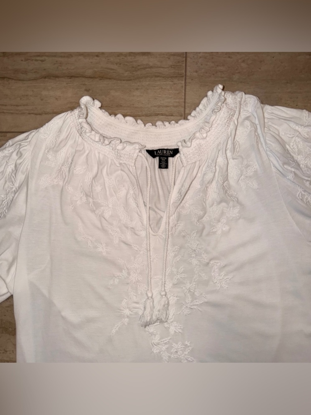 Lauren Ralph Lauren Embroidered Jersey Puff-Sleeve Top/ Blouse Women’s Size 2X - Picture 6 of 16